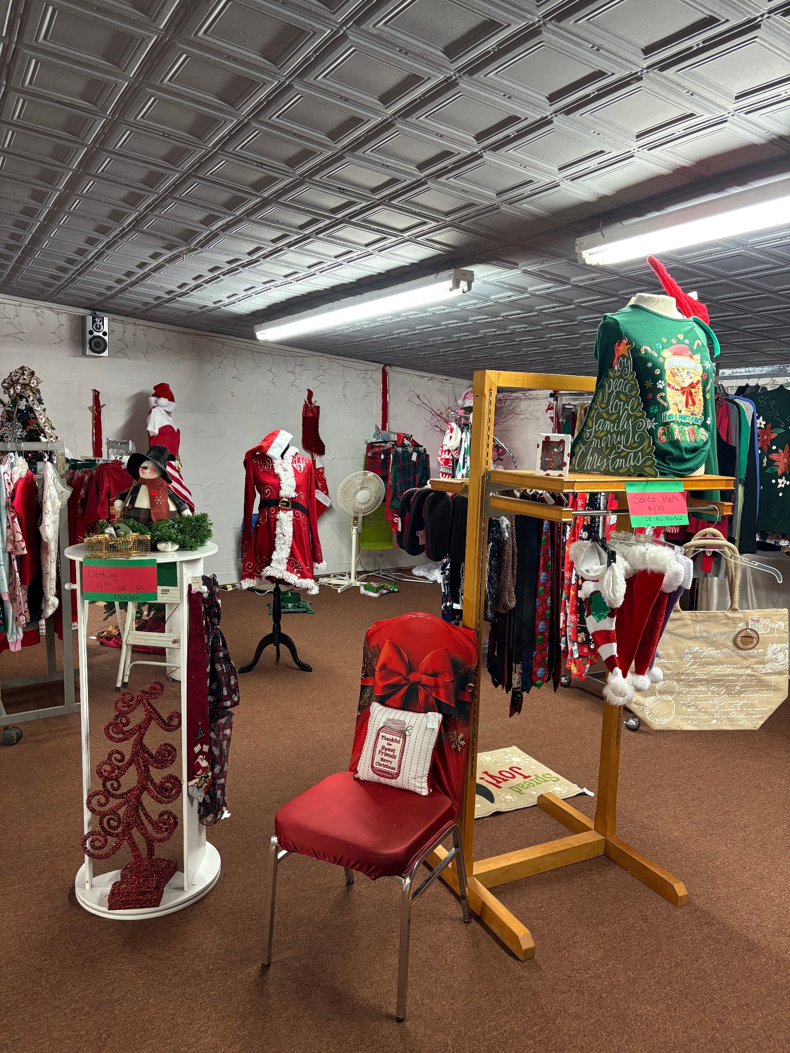 Christmas shop clothing and decorations